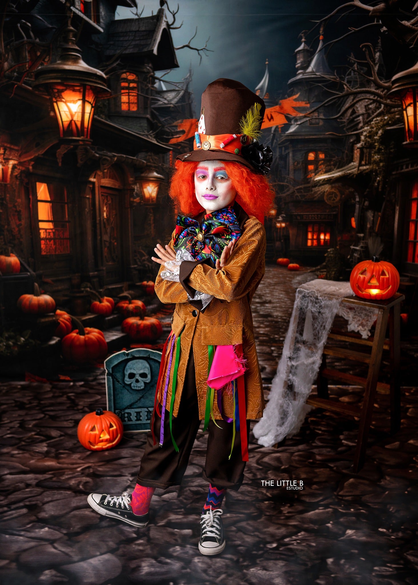 Kate Halloween Citrouille Rue Toile de fond+Brun Pierre Sol Toile de fond - Kate Backdrop FR