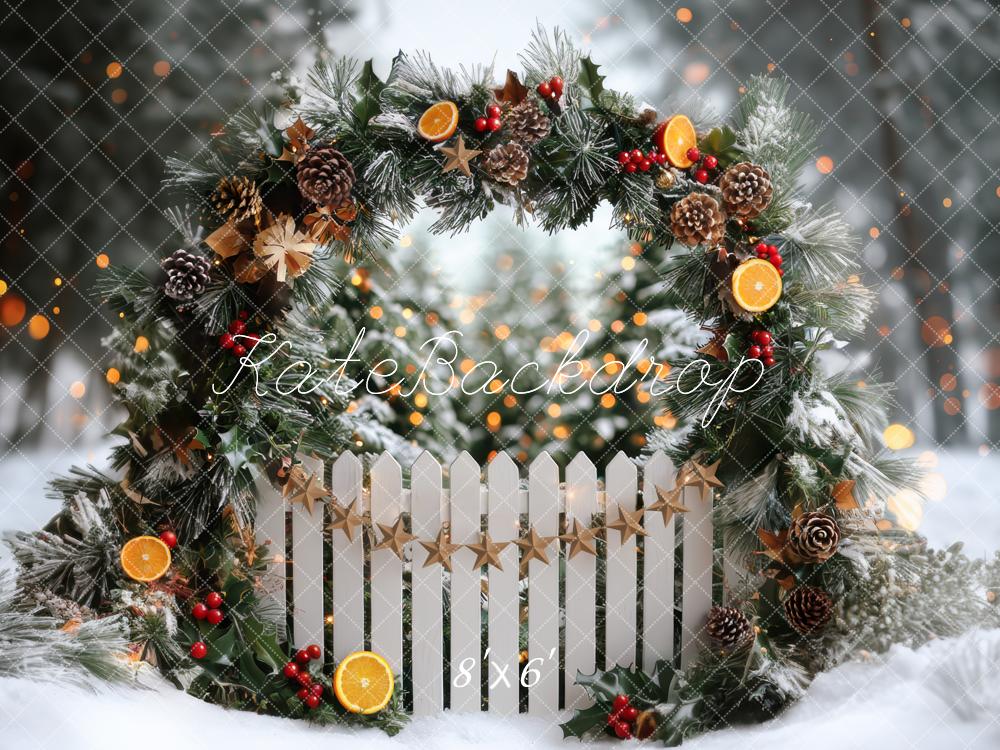 Kate Noël Arche Neige Clôture Forêt Toile de fond conçue par Mini MakeBelieve
