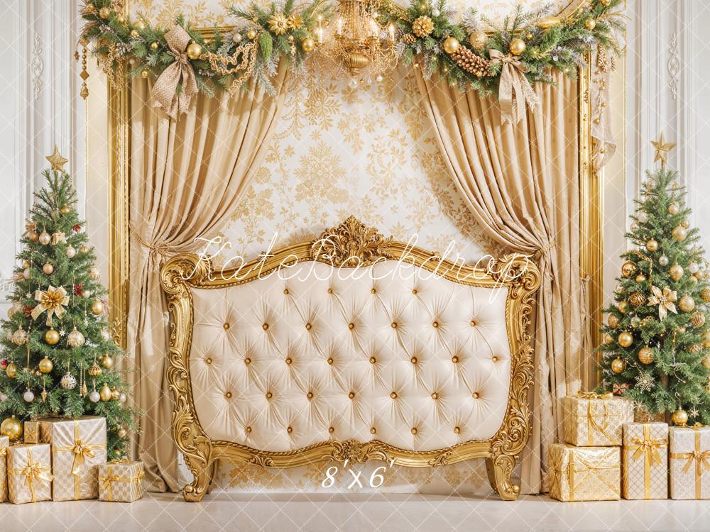 Kate Sapin de Noël Tête de lit Cadeaux Doré Toile de fond conçue par Emetselch - Kate Backdrop FR