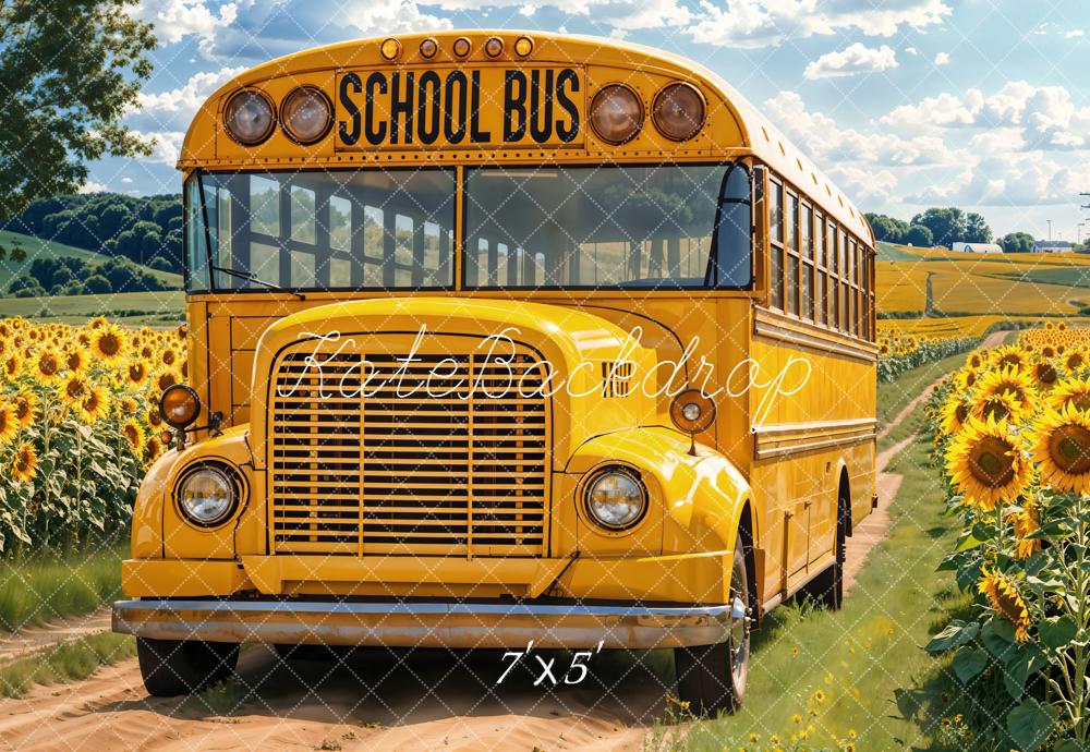 Kate Scolaire Bus Jaune Tournesols Toile de fond conçue par Emetselch - Kate Backdrop FR