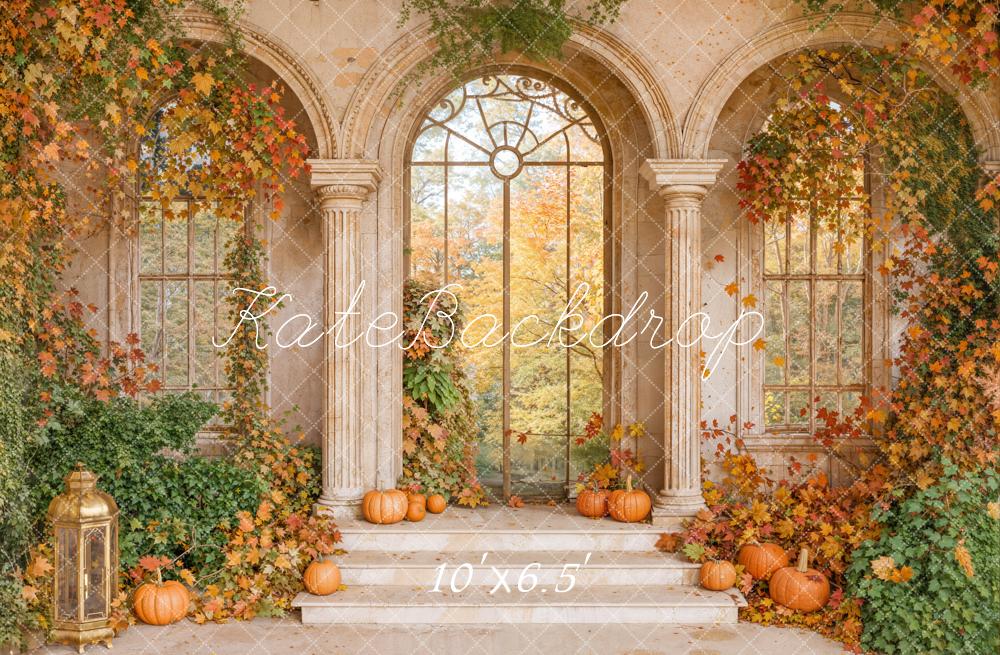 Kate Automne Citrouilles Escalier Arche Toile de fond en Laine conçue par Emetselch - Kate Backdrop FR