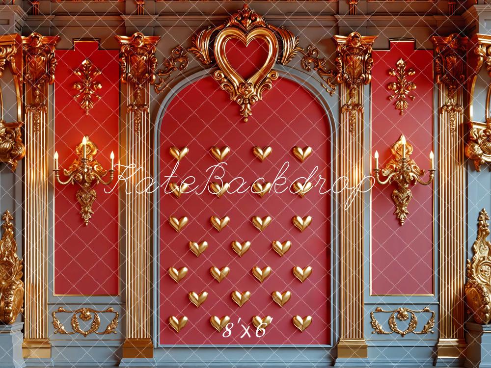 Kate Saint Valentin Mur Baroque Rouge Cœurs Toile de fond conçue par Mini MakeBelieve