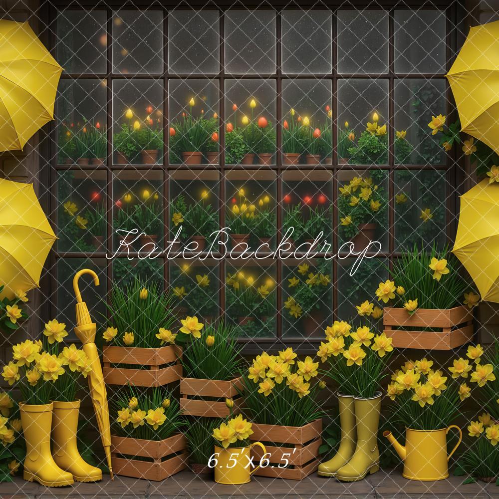 Kate Jardin Parapluies Fleurs Jaune Toile de fond conçue par Mini MakeBelieve