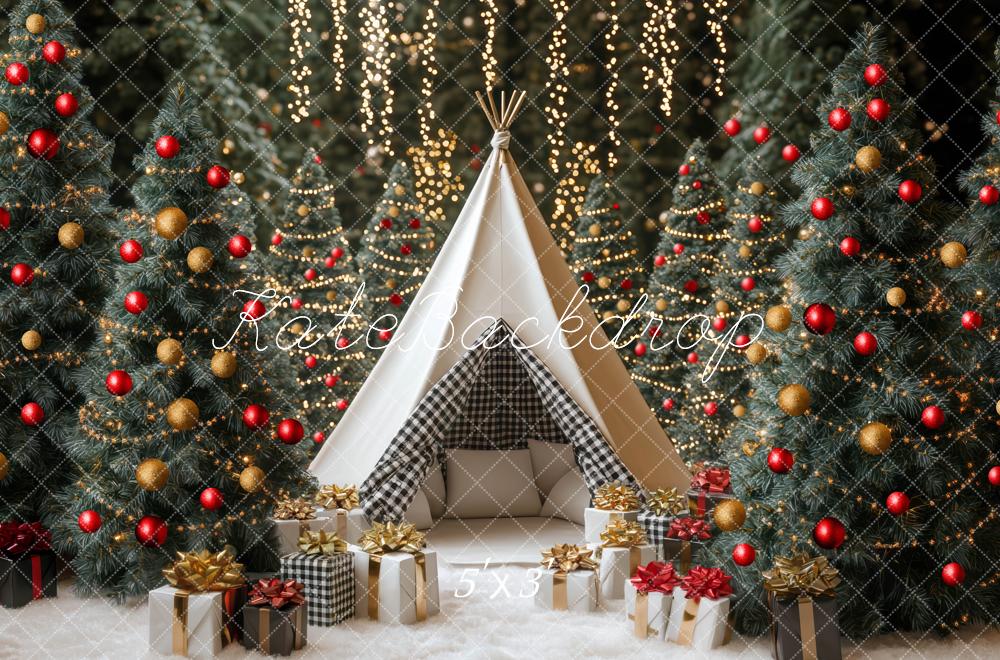 Kate Sapins de Noël Tente Cadeaux Toile de fond conçue par Mini MakeBelieve - Kate Backdrop FR