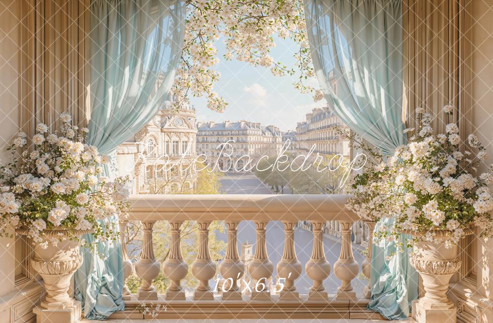 Kate Balcon Fleurs Rideaux Ville Soleil Toile de fond conçue par Emetselch