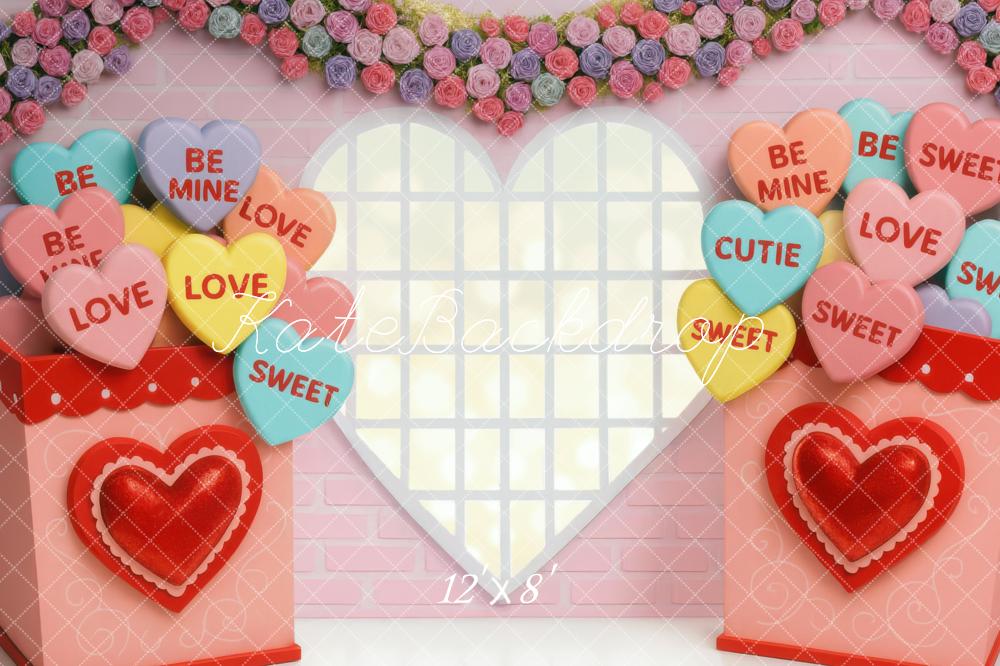 Kate Saint Valentin Cœurs Fenêtre Fleurs Toile de fond conçue par Mini MakeBelieve