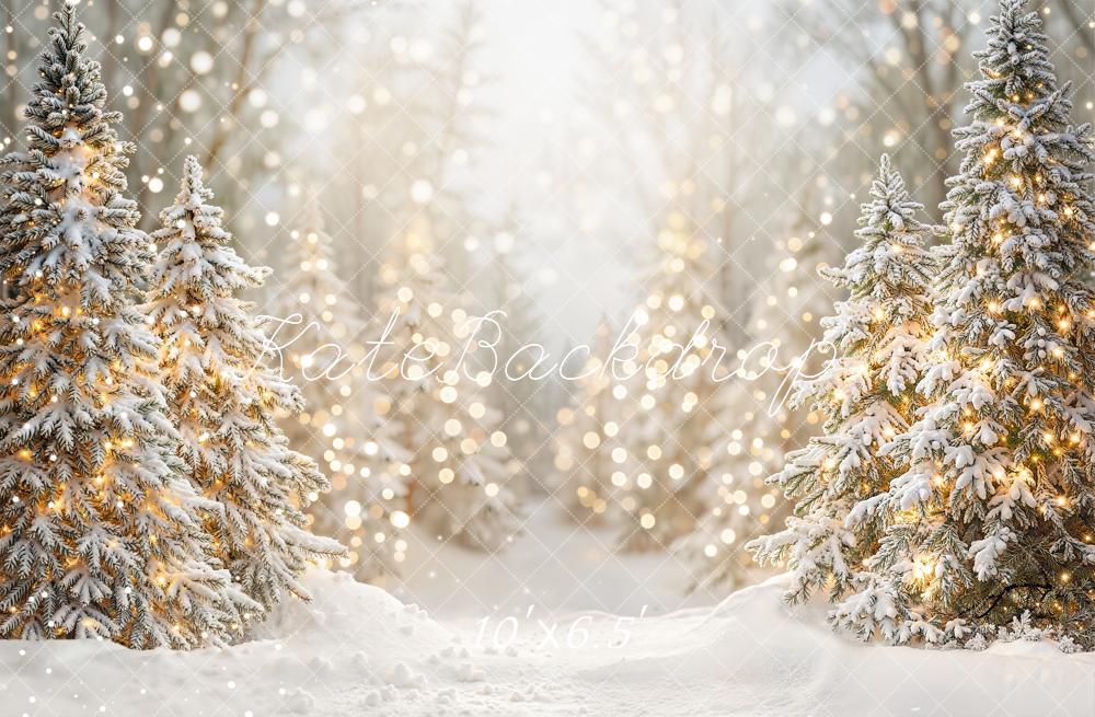 Kate Hiver Sapins Neige Lumière Toile de fond en Laine conçue par Emetselch - Kate Backdrop FR