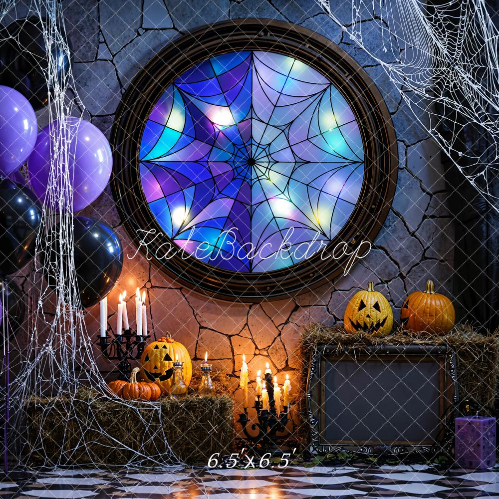 Kate Halloween Citrouilles Toile d'araignée Ballons Toile de fond conçue par Emetselch - Kate Backdrop FR