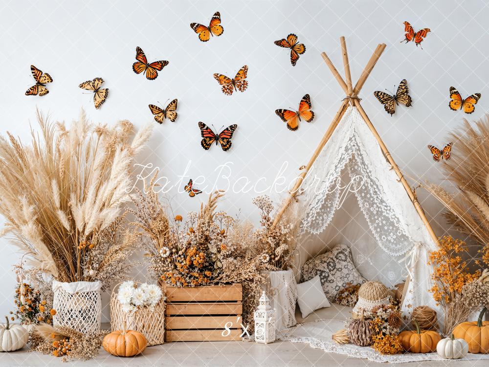 Kate Automne Papillons Tipi Citrouilles Toile de fond conçue par Emetselch - Kate Backdrop FR