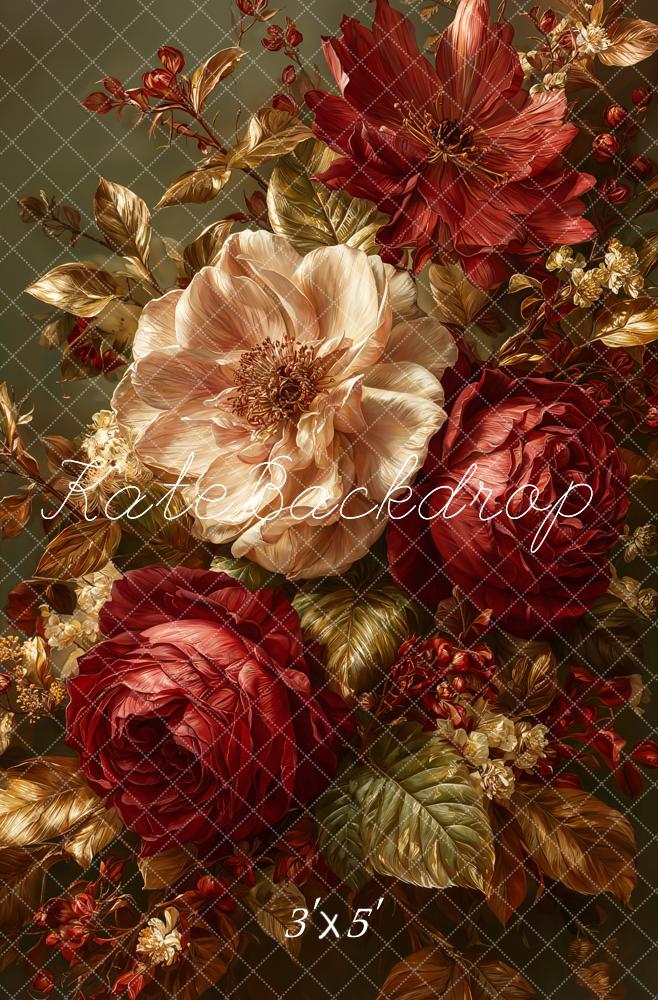 Kate Fleurs Rouges Crème Portrait Toile de fond conçue par Emetselch