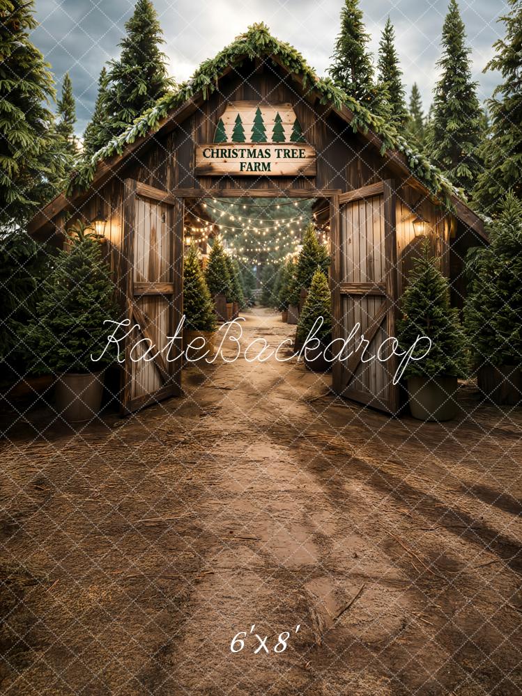 Kate Noël Ferme Sapins Porte Bois Toile de fond conçue par Emetselch - Kate Backdrop FR