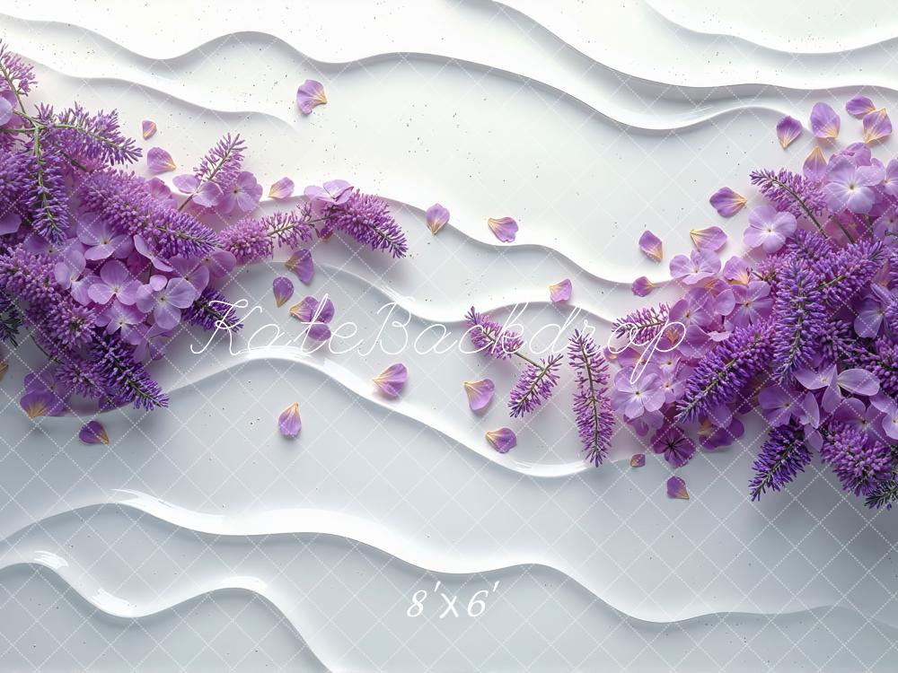 Kate Fleurs Violettes Ondes Blanches Toile de fond conçue par Mini MakeBelieve