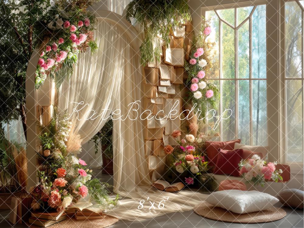 Kate Arche Fleurs Livres Soleil Beige Toile de fond conçue par Mini MakeBelieve - Kate Backdrop FR