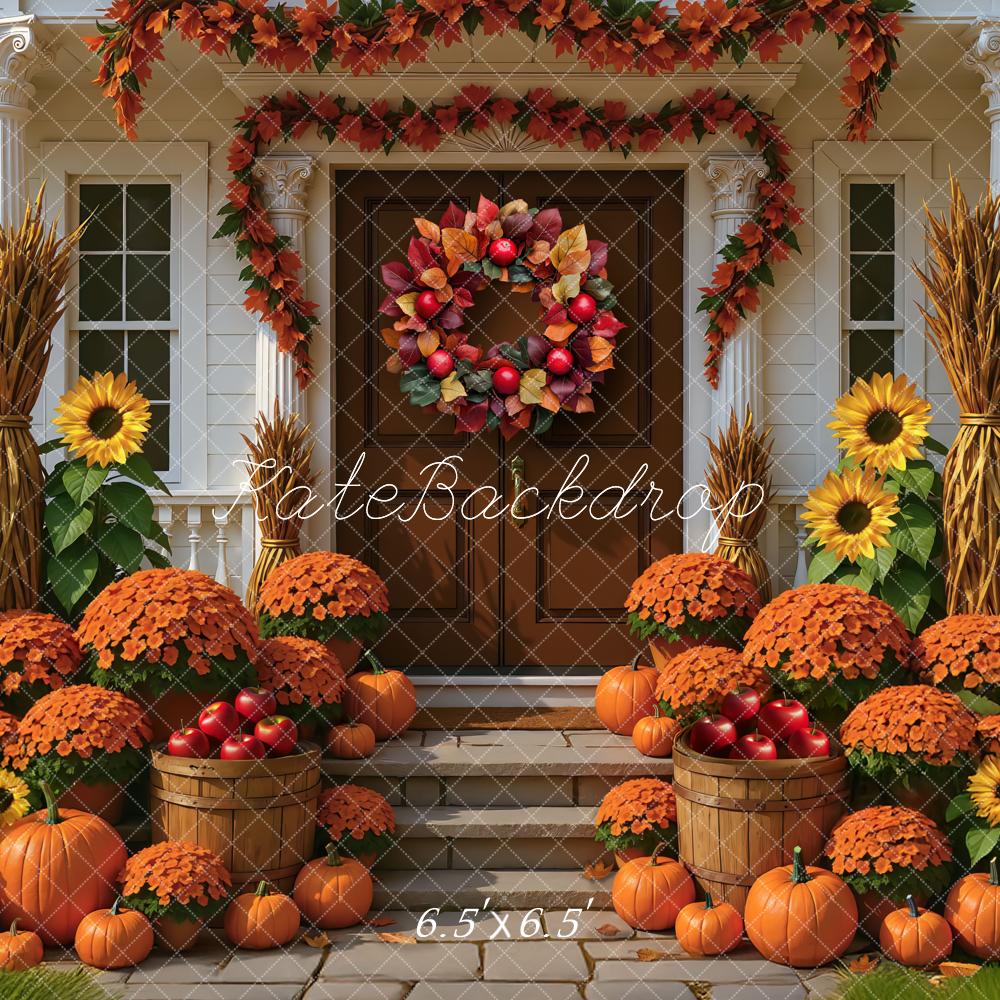 Kate Automne Tournesols Citrouilles Pommes Toile de fond conçue par Mini MakeBelieve - Kate Backdrop FR