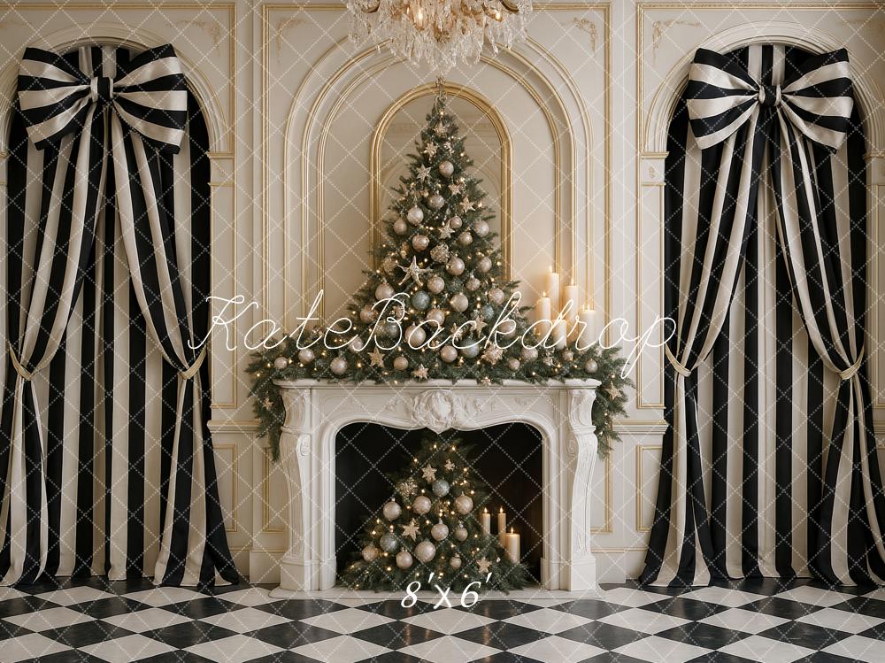 Kate Noël Cheminée Rideaux Rayés Toile de fond conçue par Ashley Paul - Kate Backdrop FR