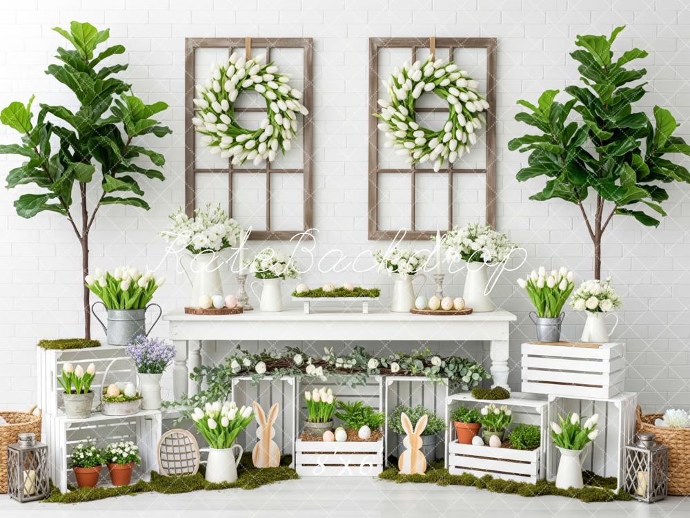 Kate Pâques Fleurs Œufs Fenêtre Plantes Toile de fond conçue par Patty Roberts