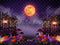 Kate Halloween Citrouilles Lune Lanternes Toile de fond conçue par Patty Roberts