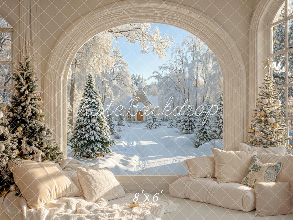Kate Hiver Salon Noël Fenêtre Neige Toile de fond conçue par Emetselch - Kate Backdrop FR