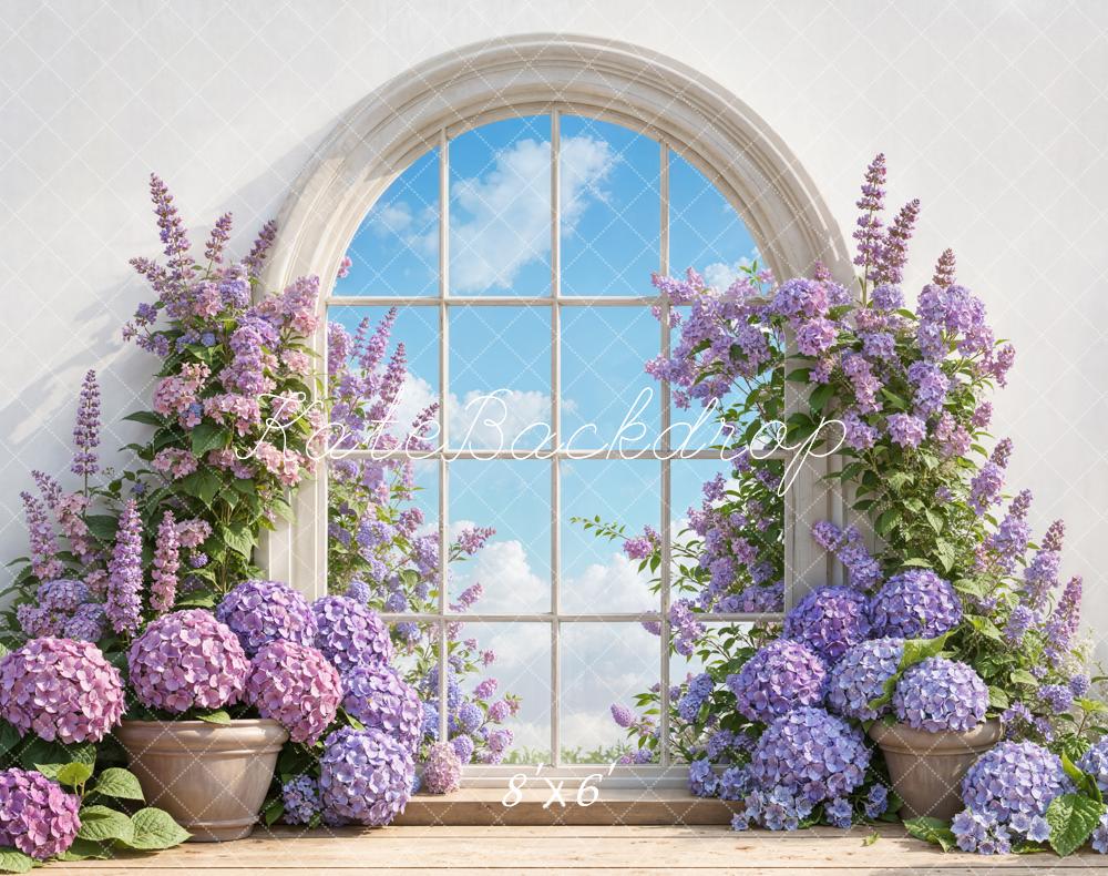 Kate Fenêtre Fleurs Violettes Arche Toile de fond en Laine conçue par Emetselch - Kate Backdrop FR