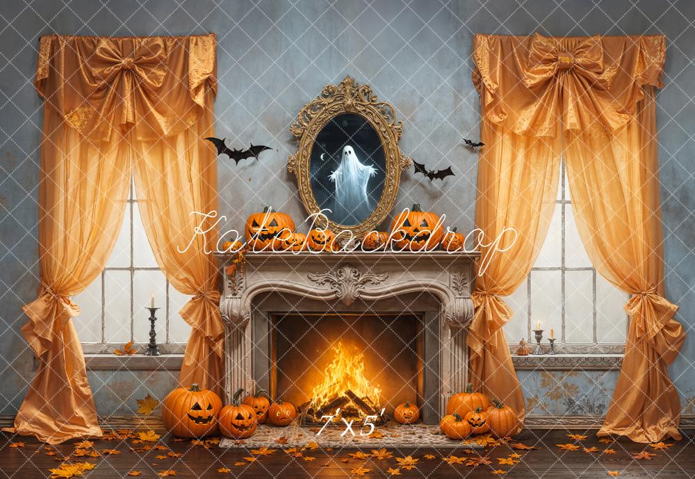 Kate Halloween Cheminée Citrouilles Fantôme Toile de fond conçue par Emetselch - Kate Backdrop FR