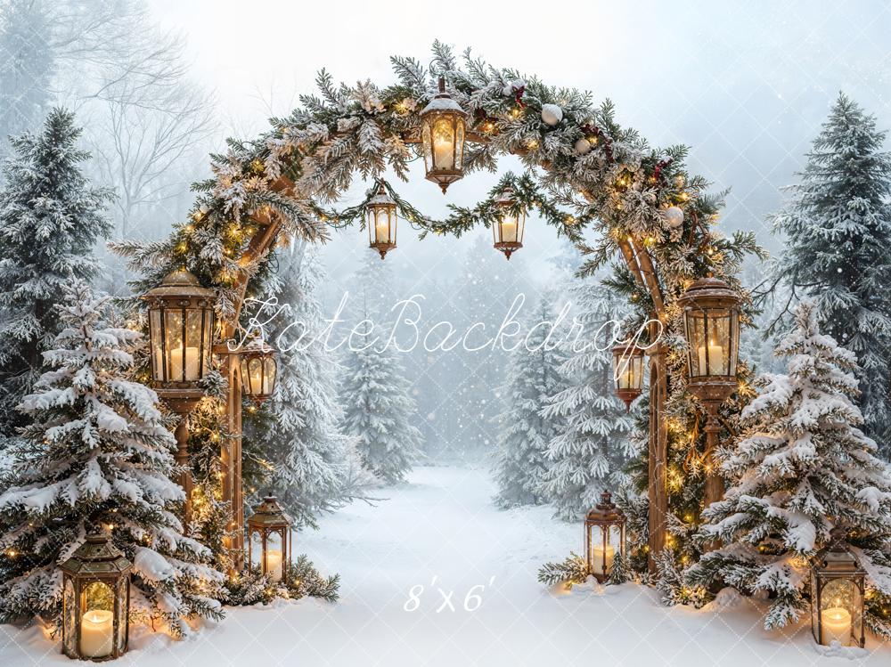 Kate Hiver Arche Sapins Lanternes Toile de fond conçue par Emetselch