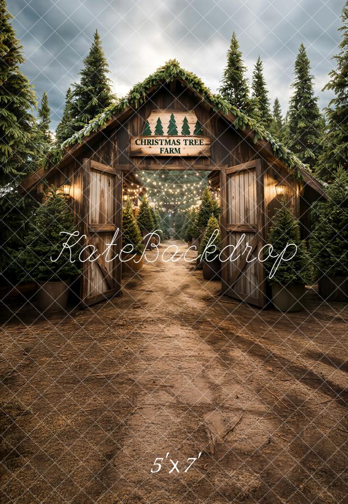 Kate Noël Ferme Sapins Porte Bois Toile de fond conçue par Emetselch - Kate Backdrop FR