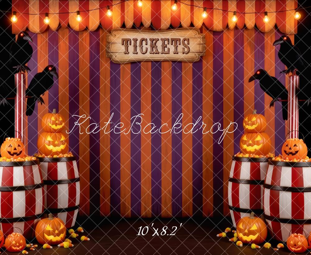 Kate Halloween Cirque Barils Corbeaux Citrouilles Toile de fond conçue par Patty Roberts