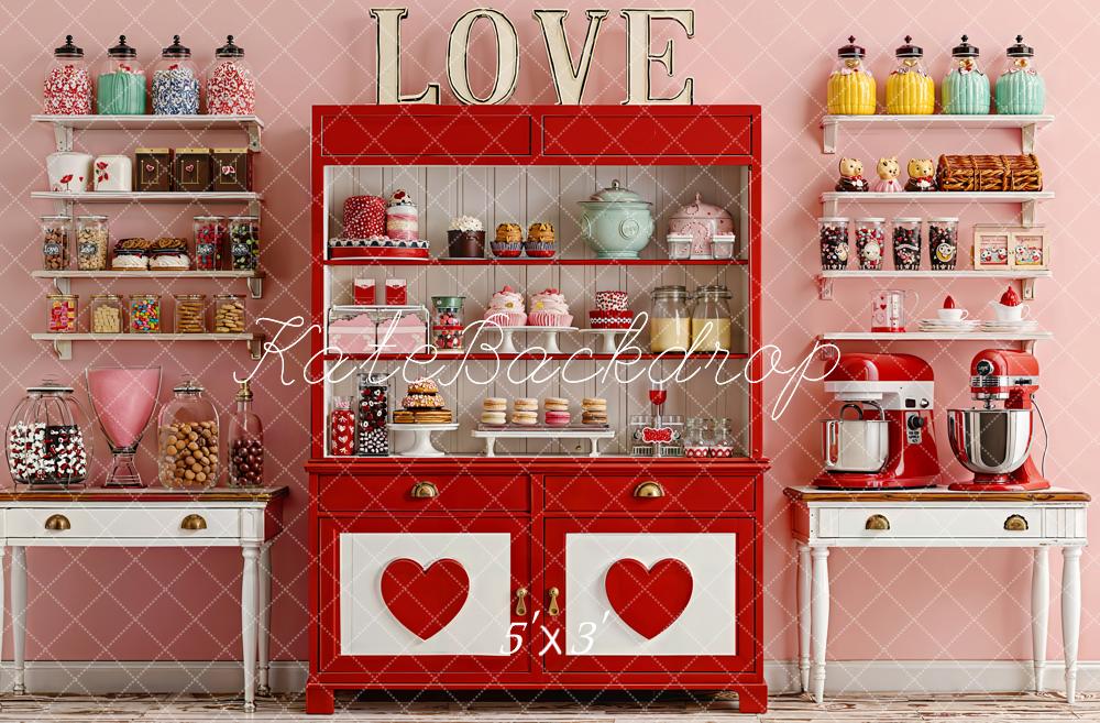 Kate La Saint Valentin Cuisine Pâtisserie Rouge Toile de fond conçue par Emetselch - Kate Backdrop FR