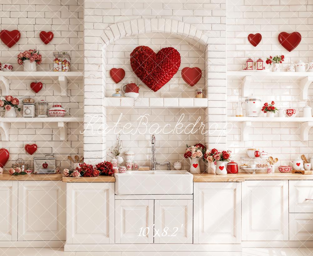 Kate Saint Valentin Cuisine Cœurs Fleurs Toile de fond en Laine conçue par Emetselch