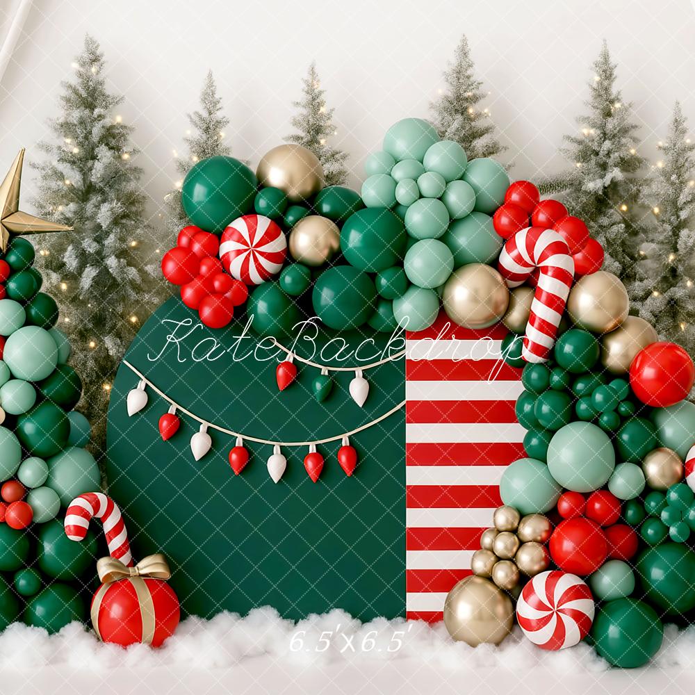Kate Noël Ballons Sapin Rayures Toile de fond conçue par Mini MakeBelieve - Kate Backdrop FR