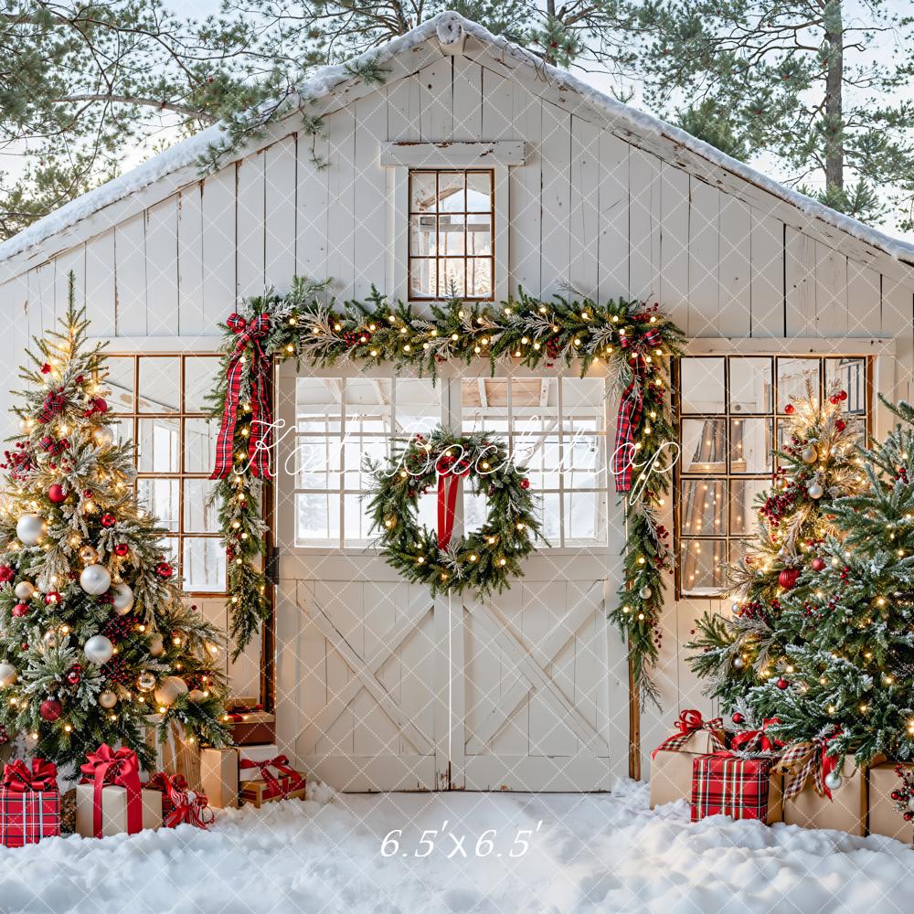 Kate Noël Maison Sapins Neige Toile de fond conçue par Emetselch - Kate Backdrop FR
