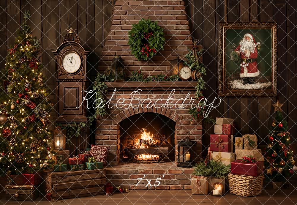 Kate Noël Cheminée Briques Cadre Cadeaux Toile de fond conçue par Emetselch - Kate Backdrop FR