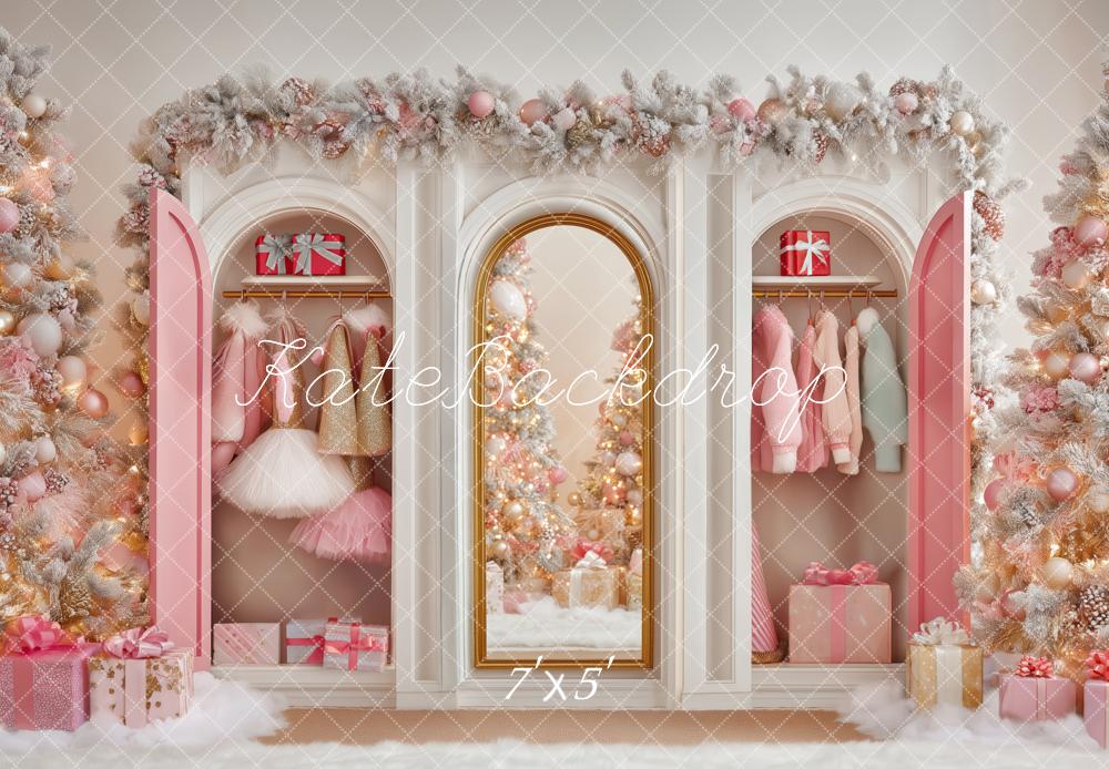 Kate Noël Armoire Cadeaux Sapins Rose Toile de fond conçue par Patty Roberts - Kate Backdrop FR