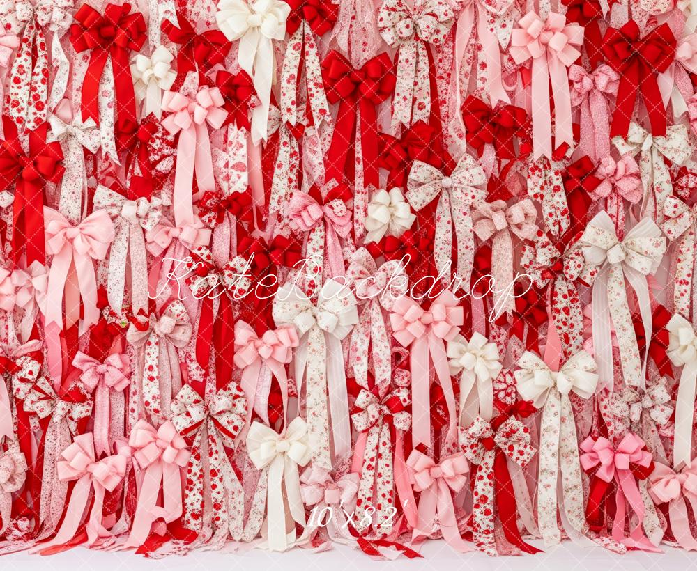 Kate La Saint Valentin Rubans Nœuds Roses Rouges Toile de fond conçue par Patty Roberts - Kate Backdrop FR