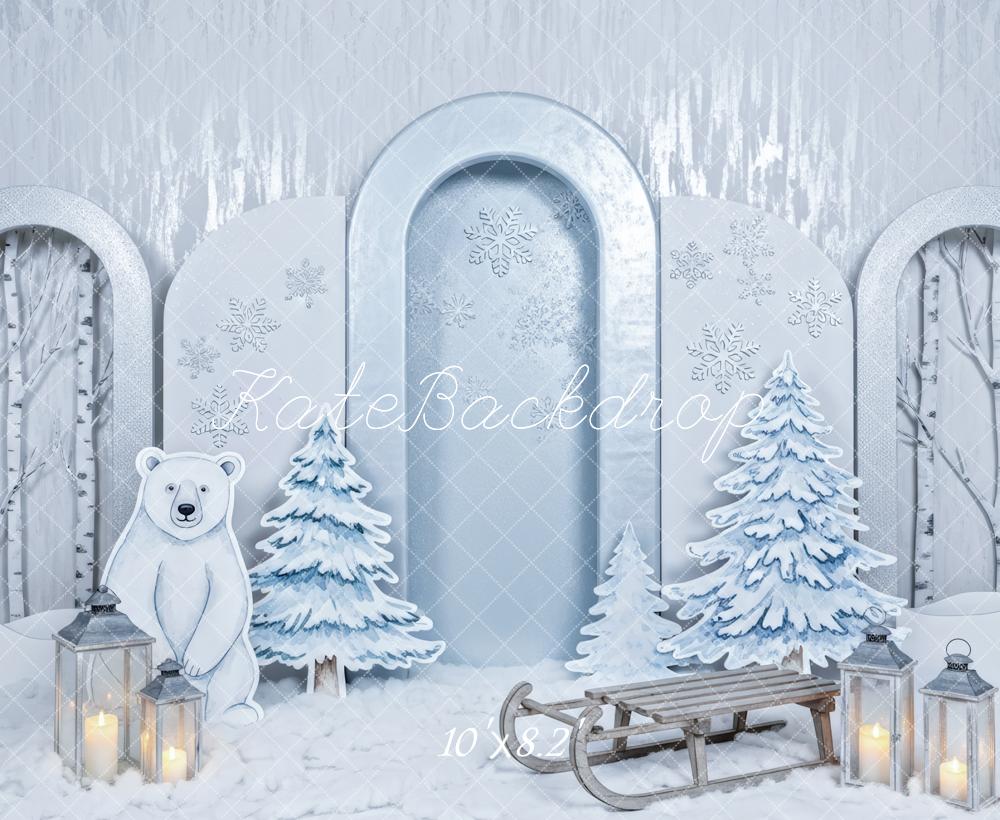 Kate Hiver Ours Polaire Traîneau Arche Toile de fond conçue par Patty Roberts