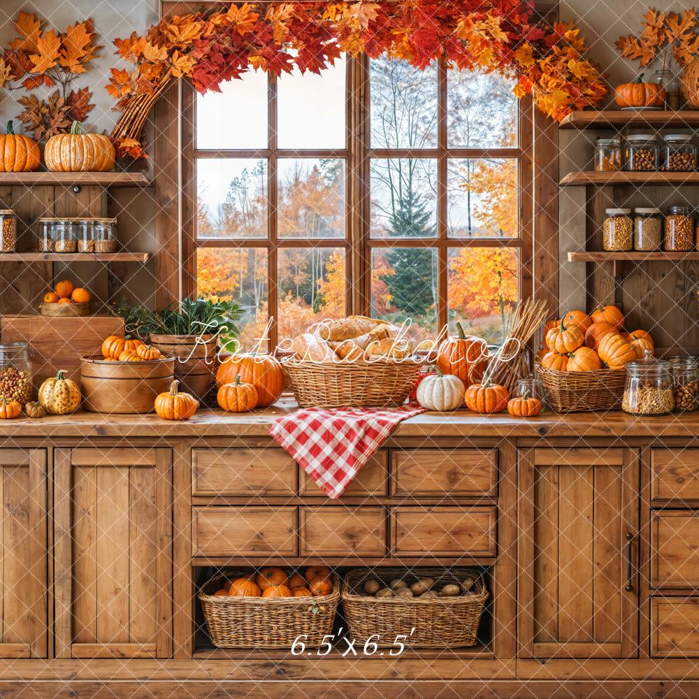 Kate Automne Citrouilles Cuisine Bois Toile de fond conçue par Emetselch