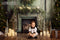 Kate Vintage Noël Cheminée Vert Toile de fond conçue par Mandy Ringe - Kate Backdrop FR