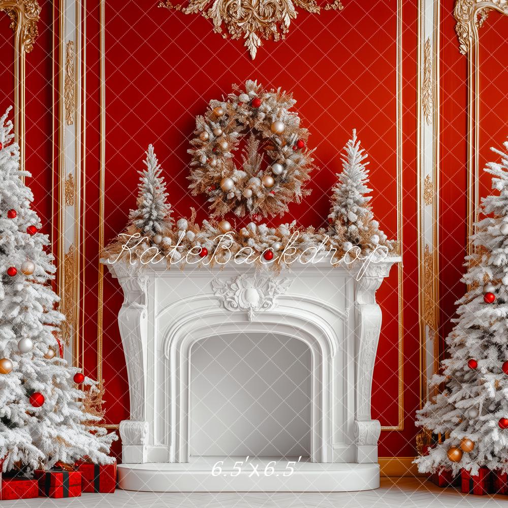 Kate Noël Sapins Cheminée Vintage Rouge Toile de fond conçue par Patty Roberts