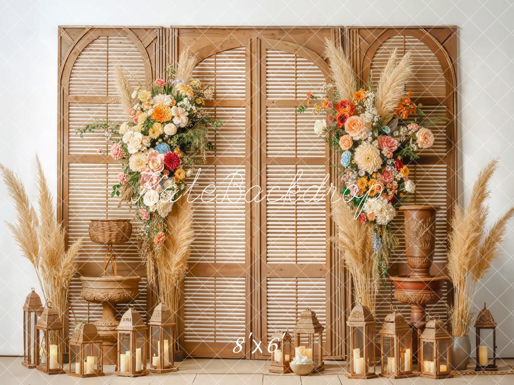 Kate Bohème Panneaux Bois Fleurs Pampas Toile de fond conçue par Emetselch - Kate Backdrop FR