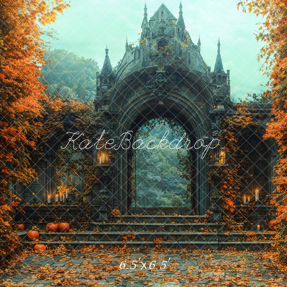 Kate Halloween Château Escalier Feuilles Toile de fond conçue par Emetselch - Kate Backdrop FR
