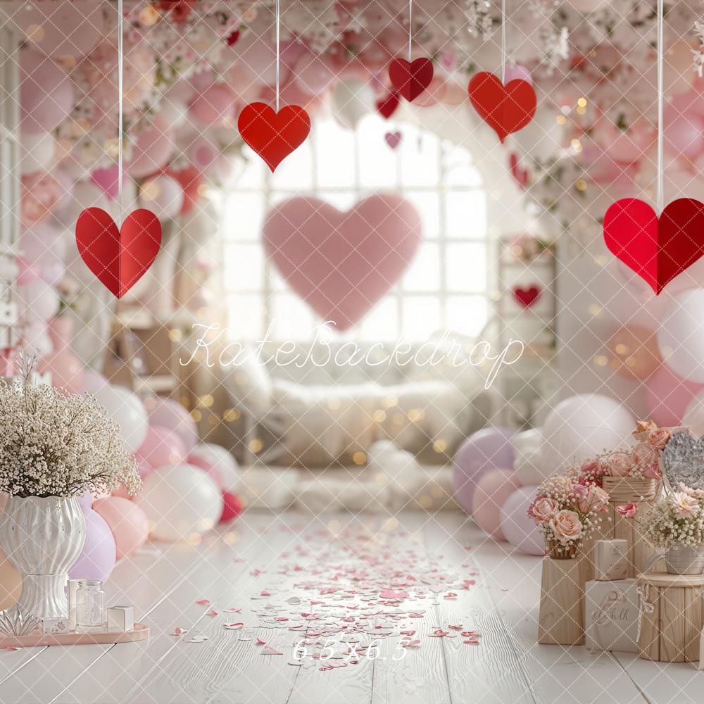 Kate Saint Valentin Cœurs Ballons Fleurs Toile de fond conçue par Emetselch - Kate Backdrop FR