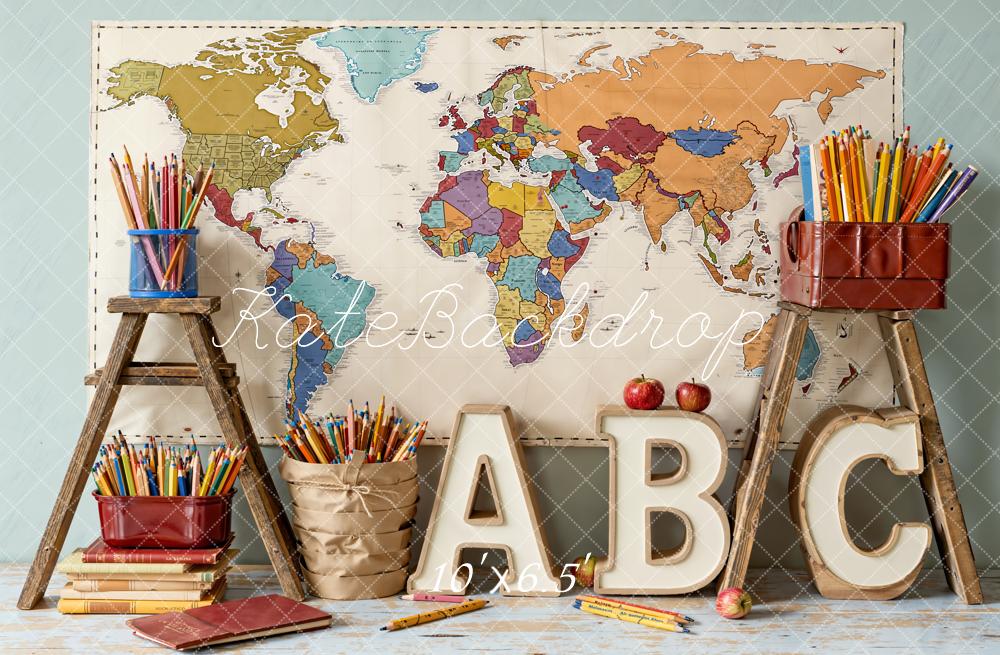 Kate Scolaire Carte Crayons ABC Toile de fond en Laine conçue par Emetselch - Kate Backdrop FR