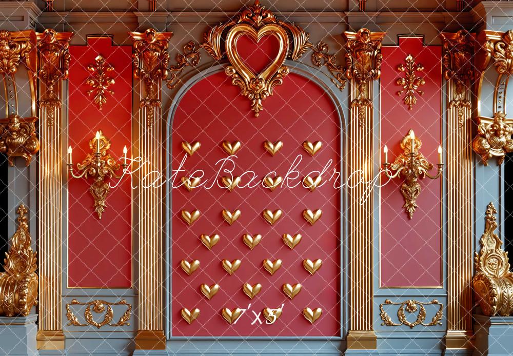 Kate Saint Valentin Mur Baroque Rouge Cœurs Toile de fond conçue par Mini MakeBelieve