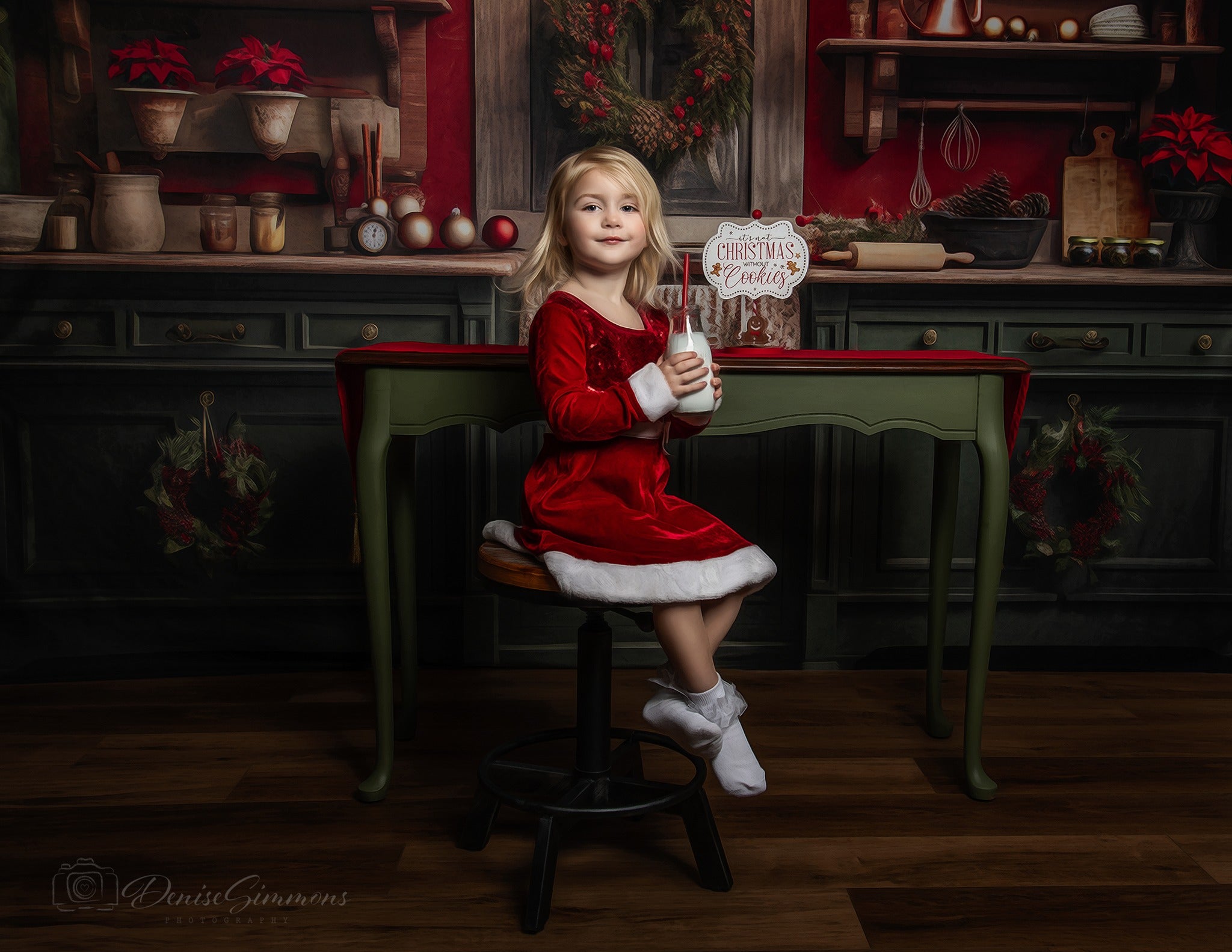 Kate Rouge Vert Noël Cuisine Toile de fond conçue par Mandy Ringe - Kate Backdrop FR