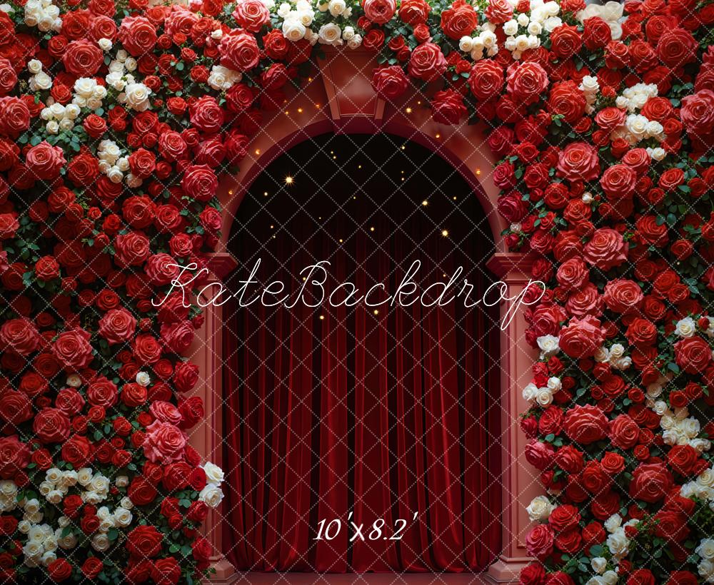 Kate Saint ValentinArc Fleurs Rouge Rideau Toile de fond conçue par Mini MakeBelieve