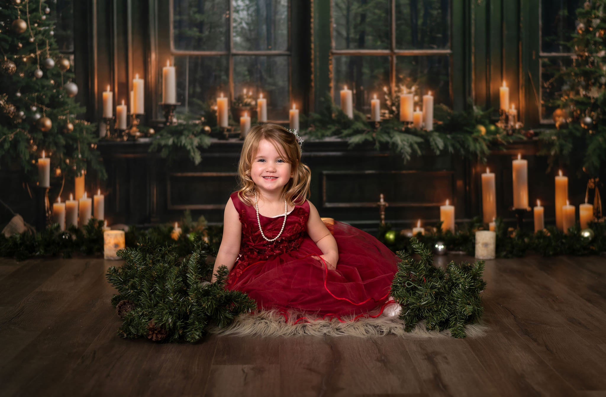 Kate Noël Vert Fenêtre Bougies Toile de fond conçu par Emetselch - Kate Backdrop FR