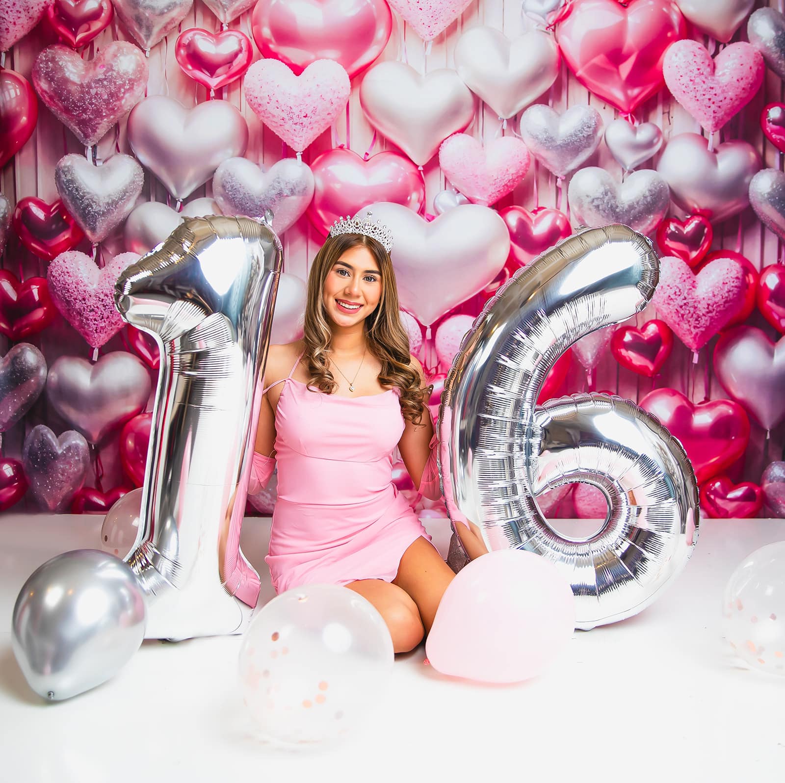 Kate Saint Valentin Rose & Argent Ballons Coeur Toile de fond conçue par Emetselch - Kate Backdrop FR