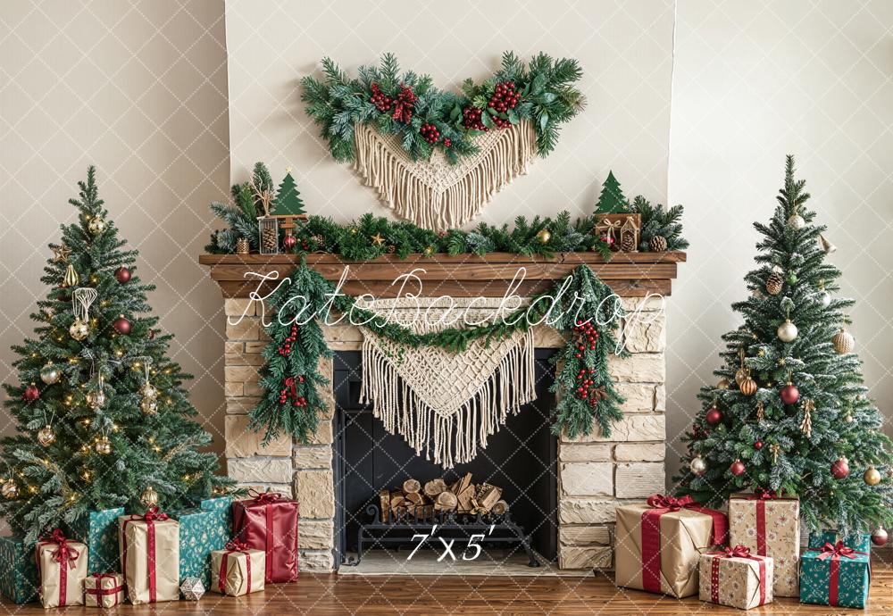 Kate Noël Cheminée Sapins Cadeaux Toile de fond conçue par Emetselch