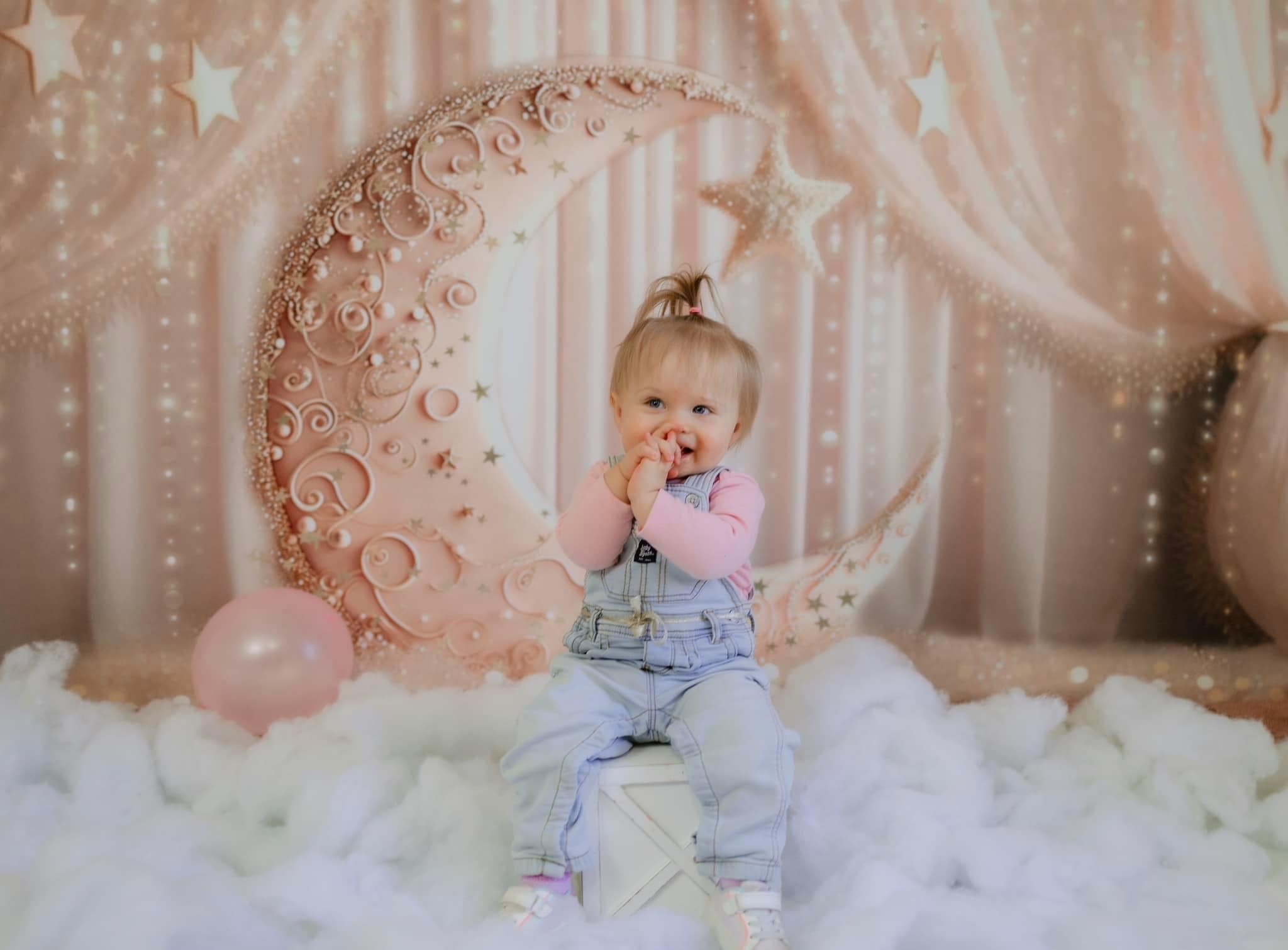 Kate Céleste enchanté Lune Étoiles Rose Toile de fond conçu par Ashley Paul - Kate Backdrop FR