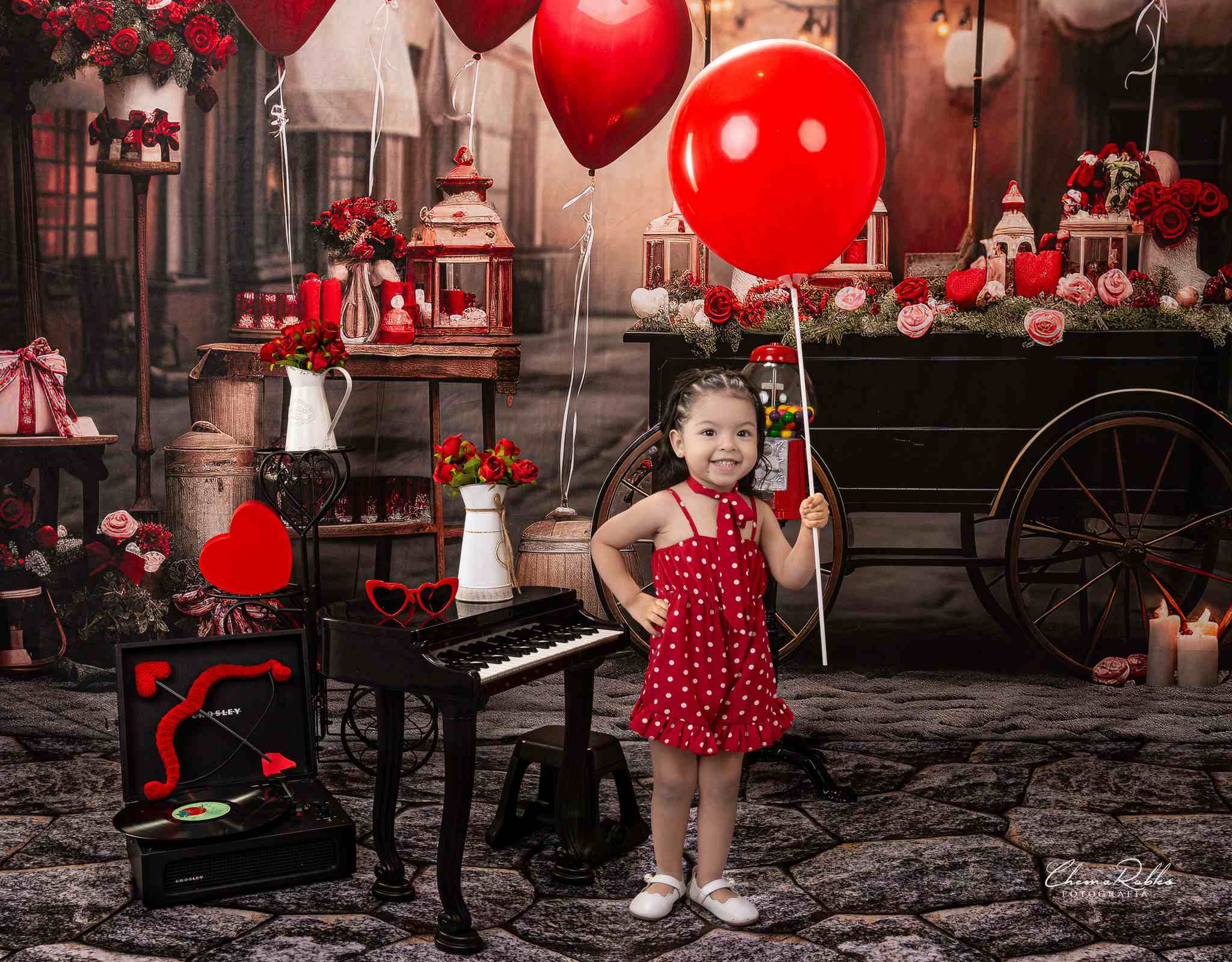 Kate Saint Valentin Rue Rétro Ballon Chariot Toile de fond conçue par Emetselch - Kate Backdrop FR